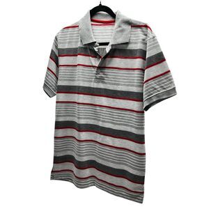 Red Rhino Men's Size Small Gray, White & Red Striped Polo Shirt